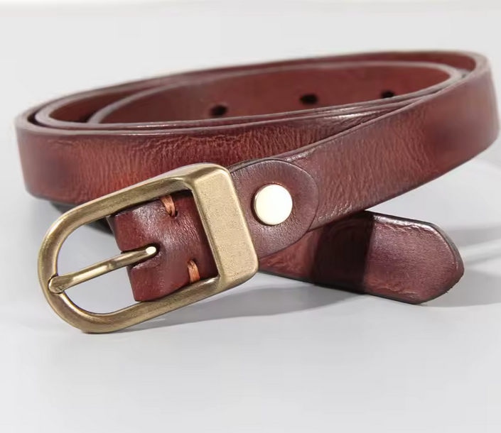 Classic Brass Buckle Leather Belt