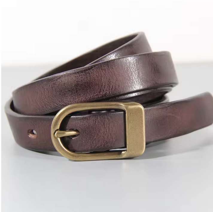 Classic Brass Buckle Leather Belt