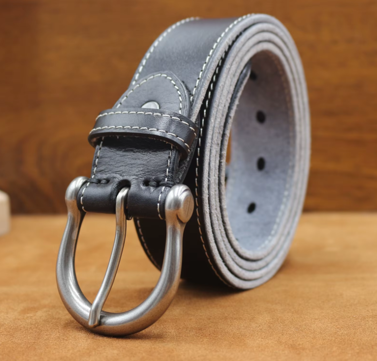 Vintage Curved Buckle Leather Belt