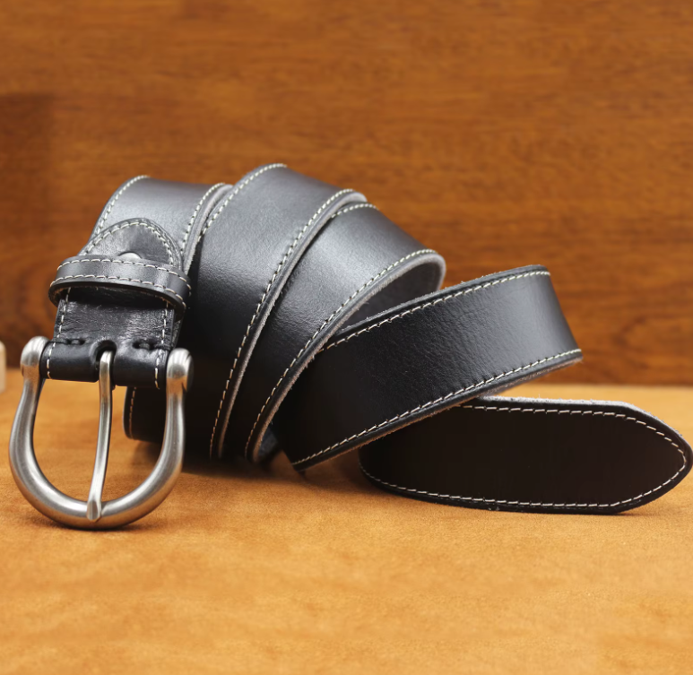 Vintage Curved Buckle Leather Belt