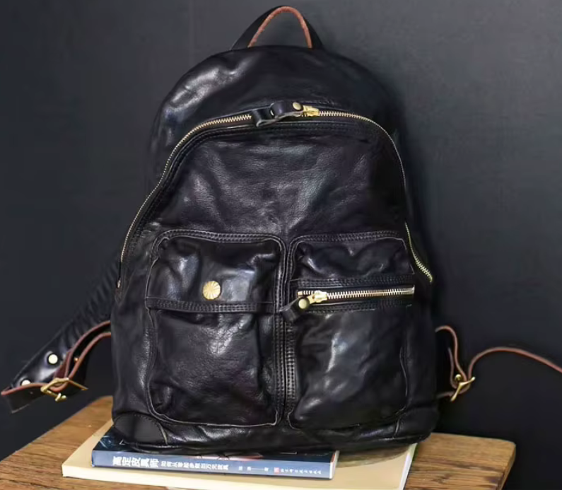 Vintage Full-Grain Leather Handmade Backpack