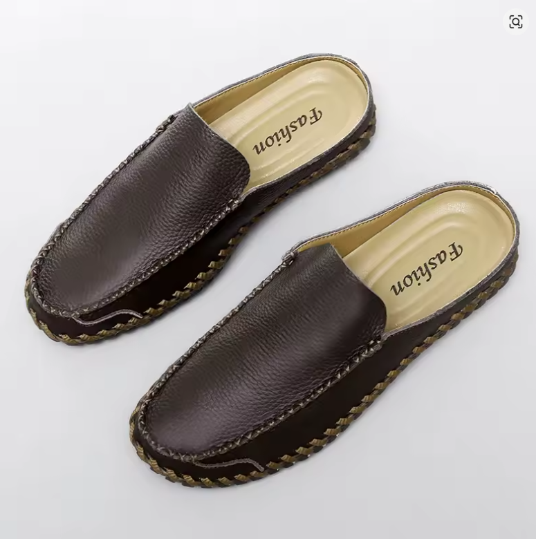 Handwoven Edge Genuine Leather Mule