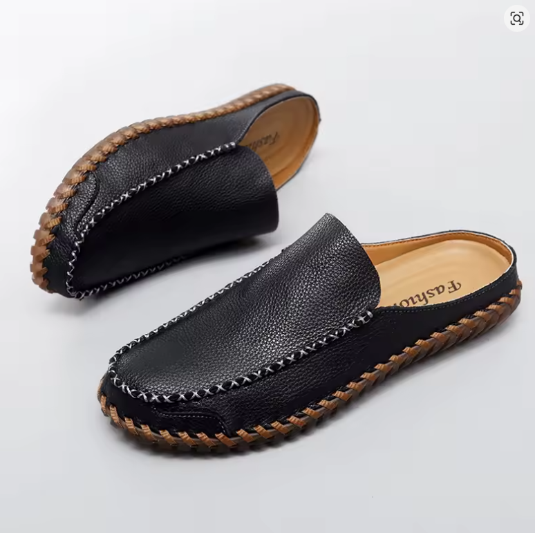 Handwoven Edge Genuine Leather Mule