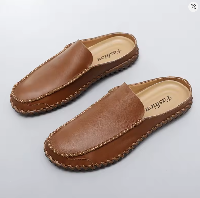 Handwoven Edge Genuine Leather Mule