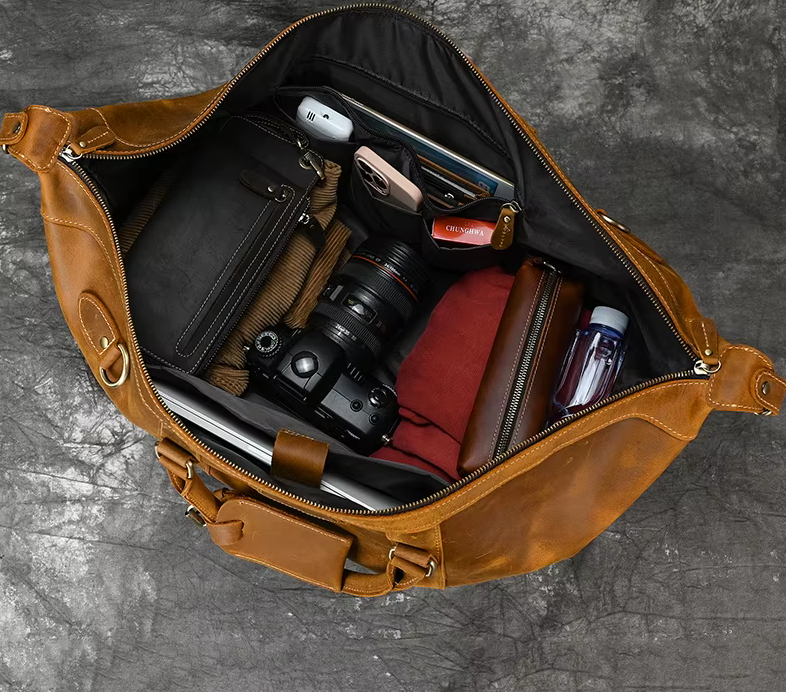 Vintage Cowhide Leather Travel Duffle