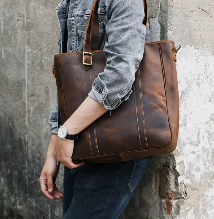 Vintage Crazy Horse Leather Tote Bag