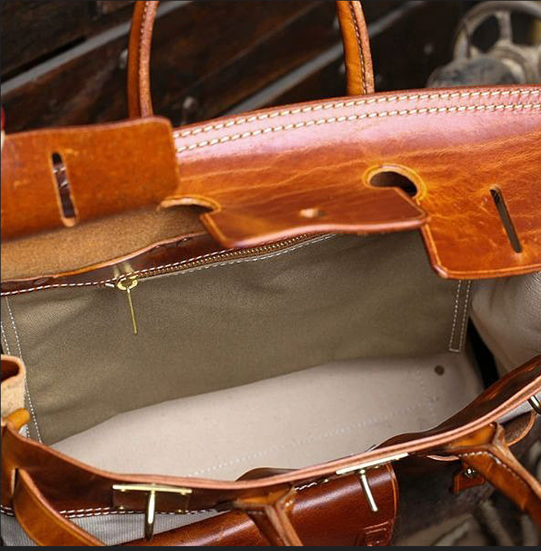 Handmade Full-Grain Leather & Canvas Travel Bag