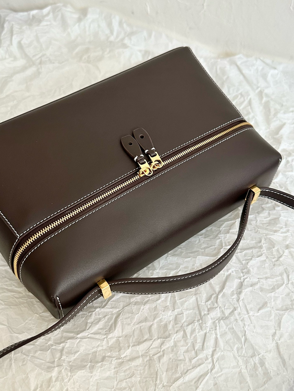 Structured Leather Top-Handle Crossbody Bag