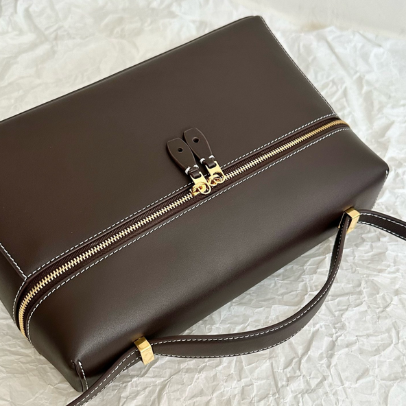 Structured Leather Top-Handle Crossbody Bag