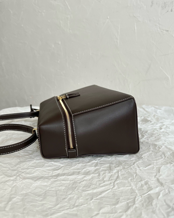 Structured Leather Top-Handle Crossbody Bag
