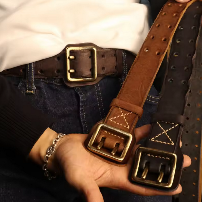 Vintage Double-Prong Full-Grain Leather Belt