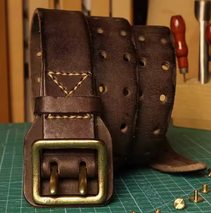 Vintage Double-Prong Full-Grain Leather Belt