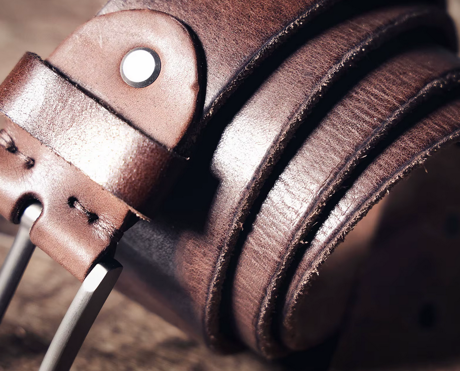 Classic Full-Grain Leather Belt with Brushed Metal Buckle