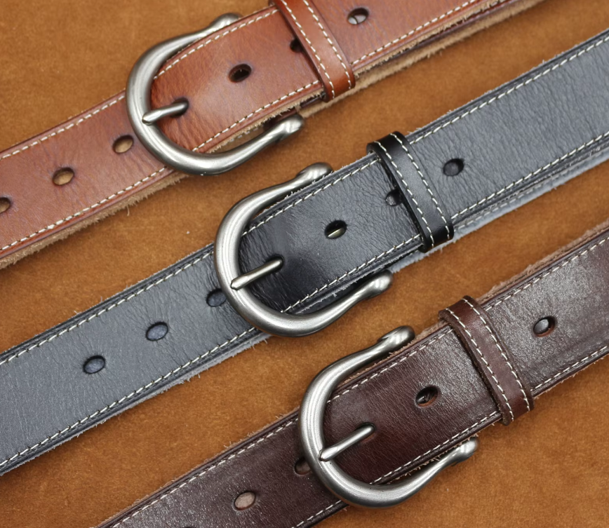 Vintage Curved Buckle Leather Belt