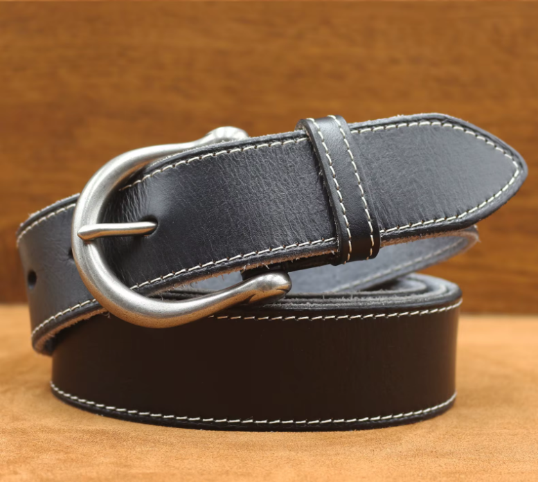 Vintage Curved Buckle Leather Belt