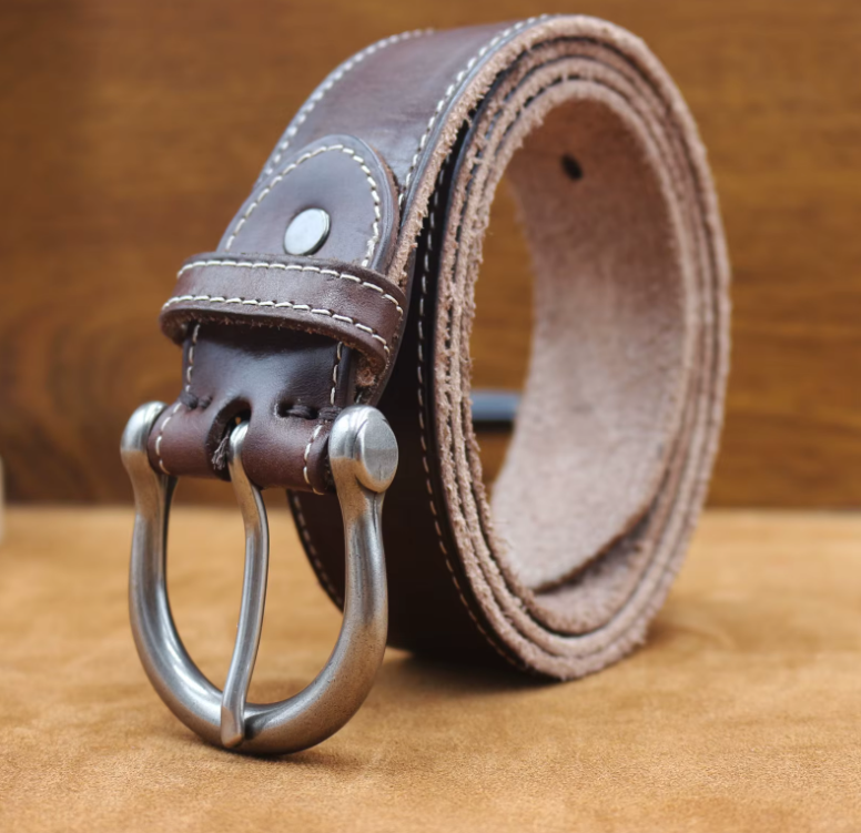 Vintage Curved Buckle Leather Belt