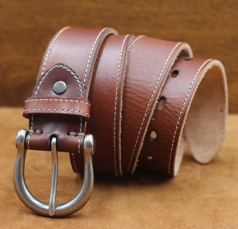 Vintage Curved Buckle Leather Belt