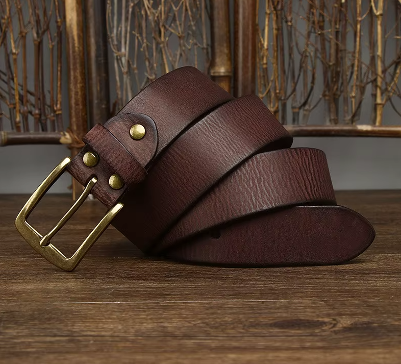 Rustic Brass Buckle Leather Belt