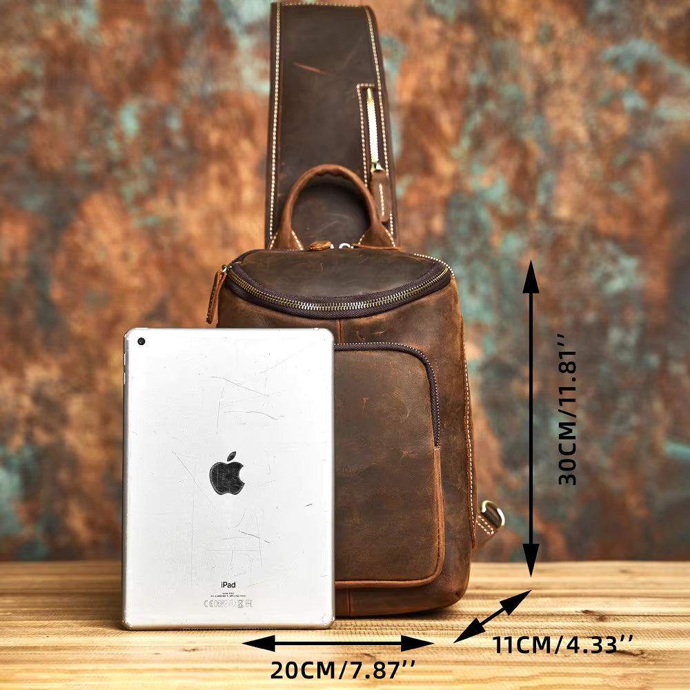 Vintage Coffee Cowhide Shoulder Sling Bag