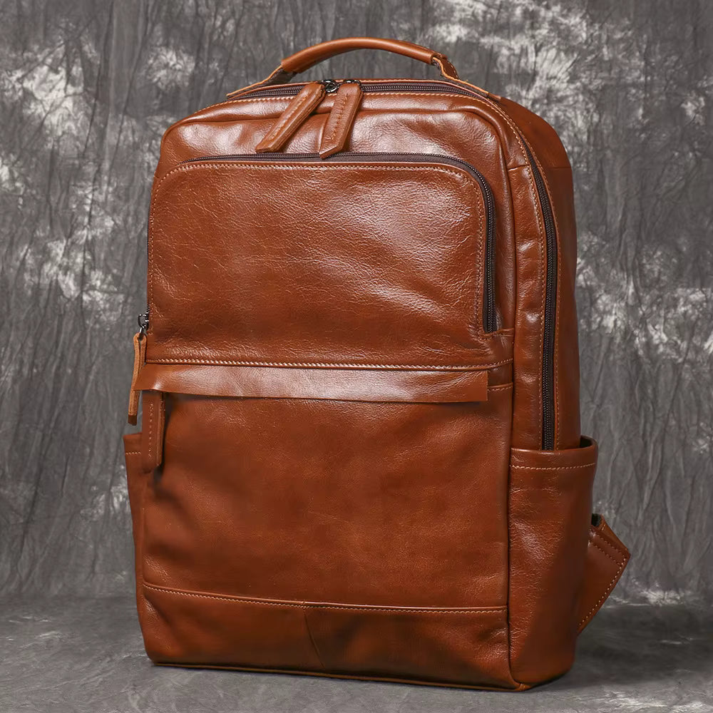 Full-Grain Leather Travel Laptop Backpack