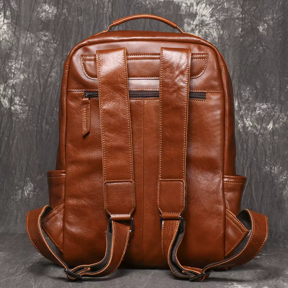 Full-Grain Leather Travel Laptop Backpack