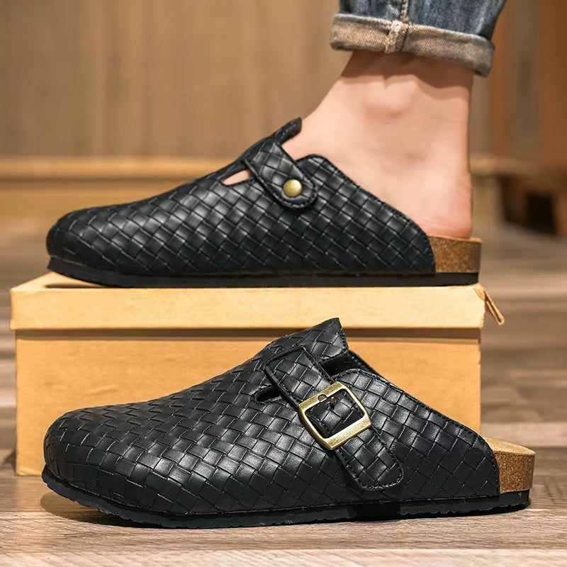 Woven Genuine Leather Mules
