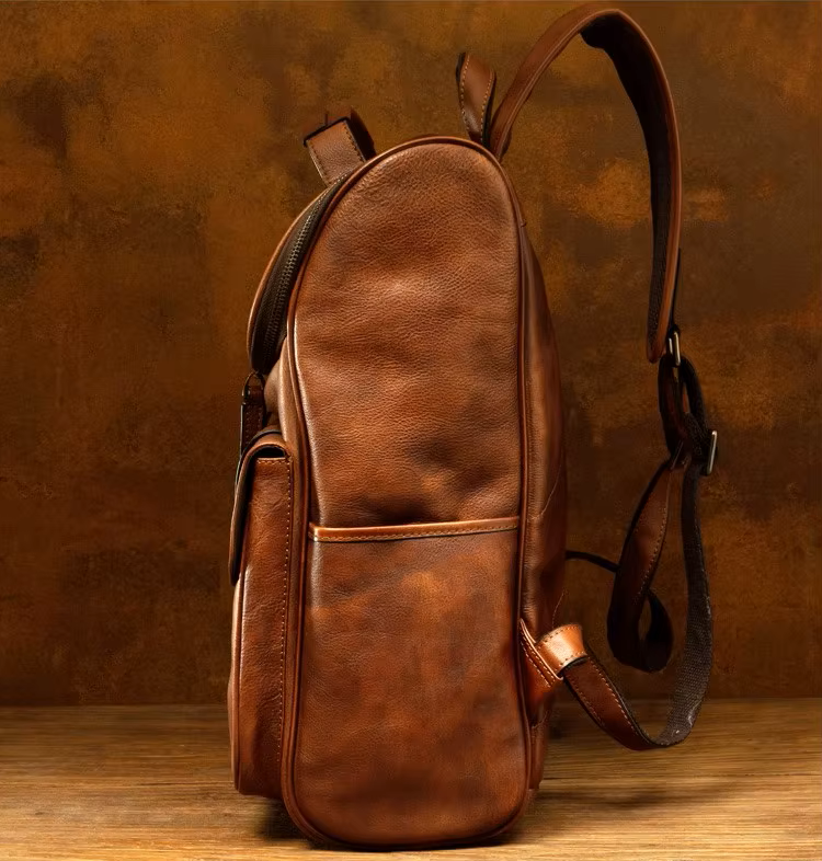 Rustic Voyager Full-Grain Leather Travel Backpack