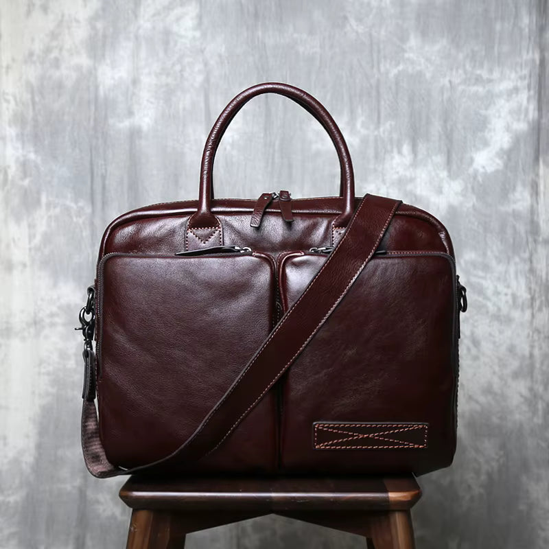 Executive Classic Cowhide Leather Laptop Briefcase