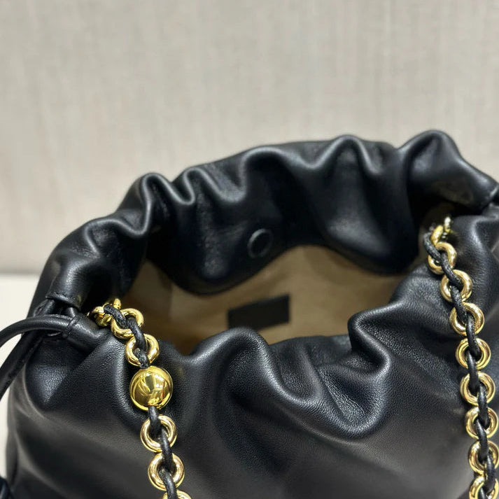 Cowhide Leather Drawstring Bag