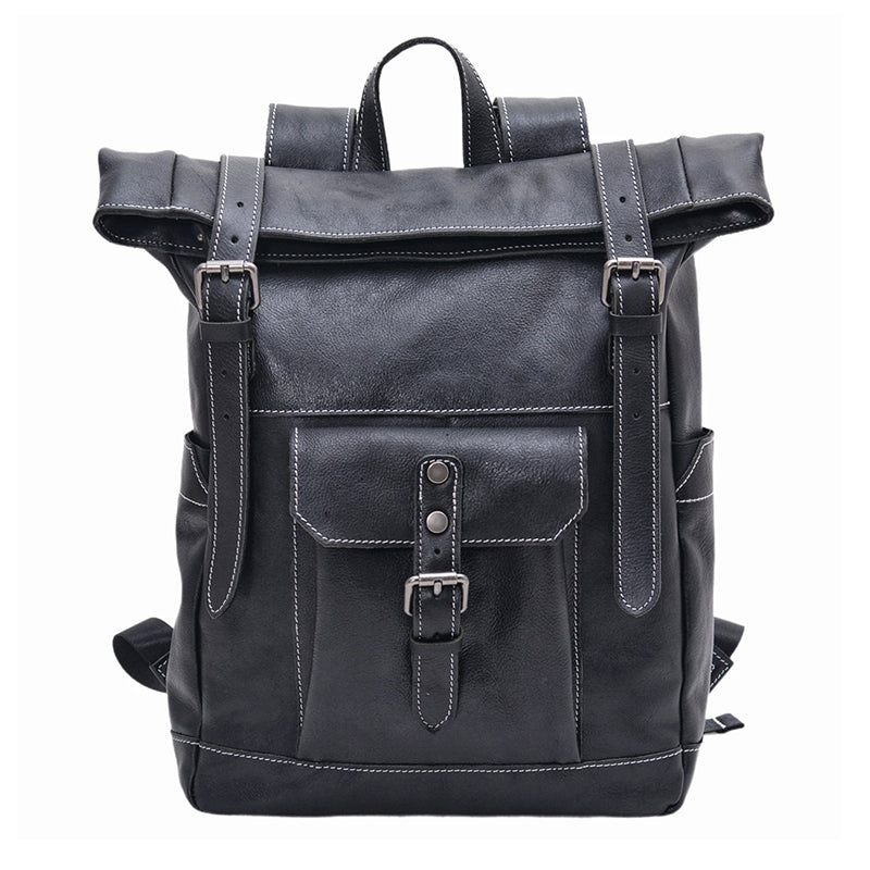 Travel Roll-Top Leather Backpack