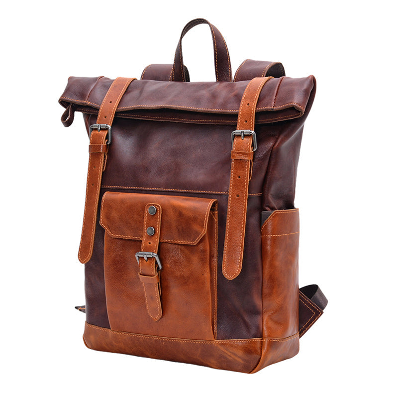 Travel Roll-Top Leather Backpack