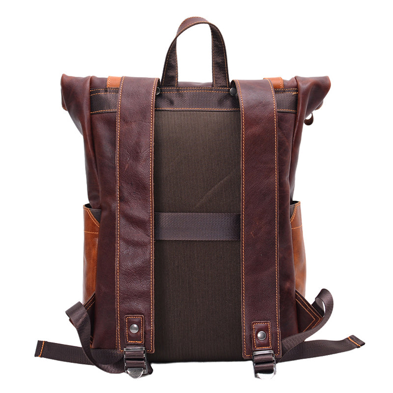Travel Roll-Top Leather Backpack