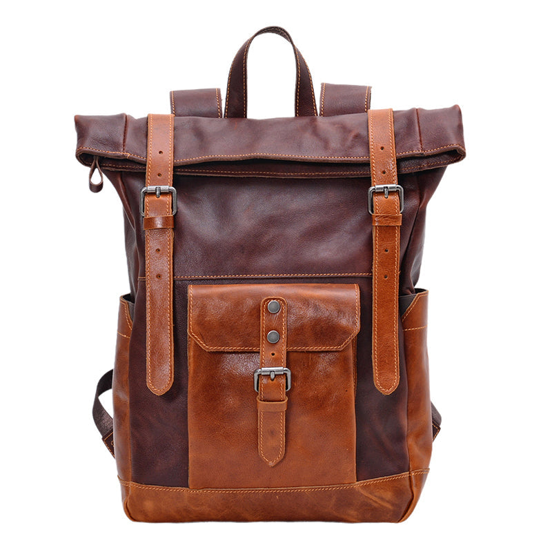 Travel Roll-Top Leather Backpack