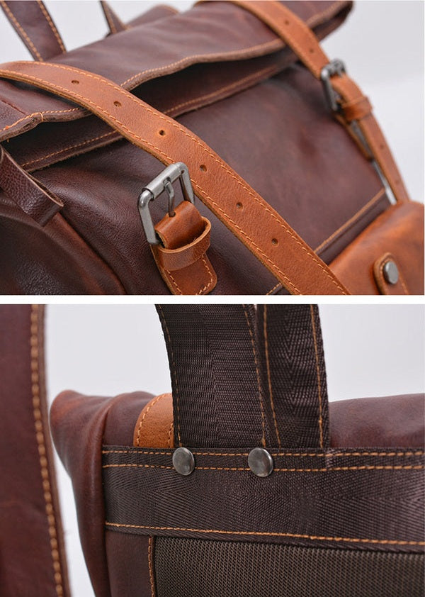 Travel Roll-Top Leather Backpack