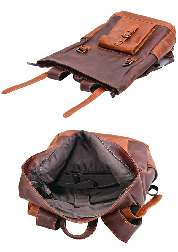 Travel Roll-Top Leather Backpack