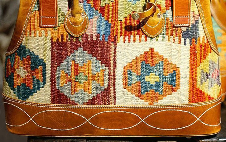 Handcrafted Wool Rug & Leather Travel Bag