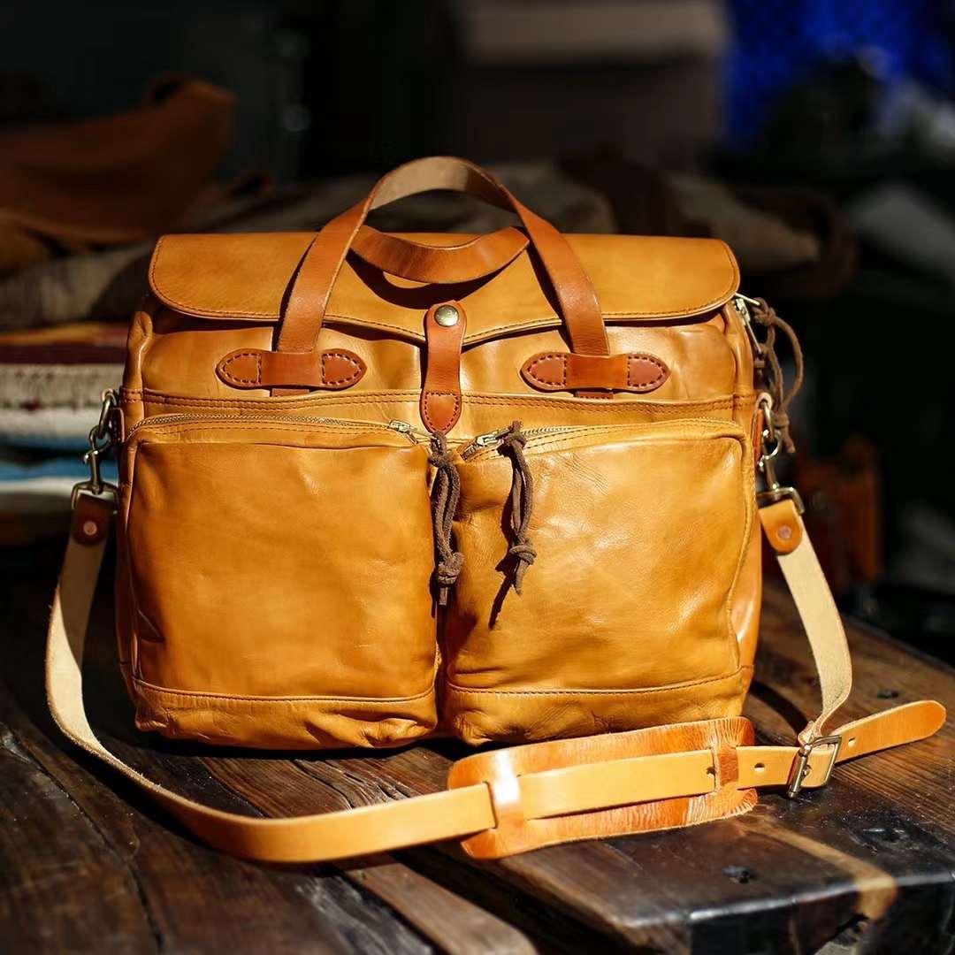 italian leather men's travel bags Vintage Italian Leather Men’s Business Briefcase