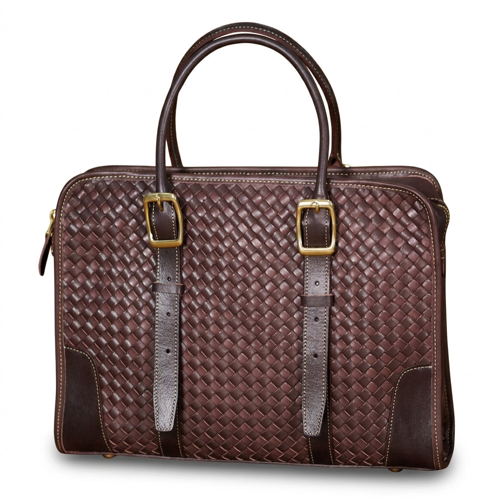 Cowhide Leather Woven Tote Bag by Cortfashion