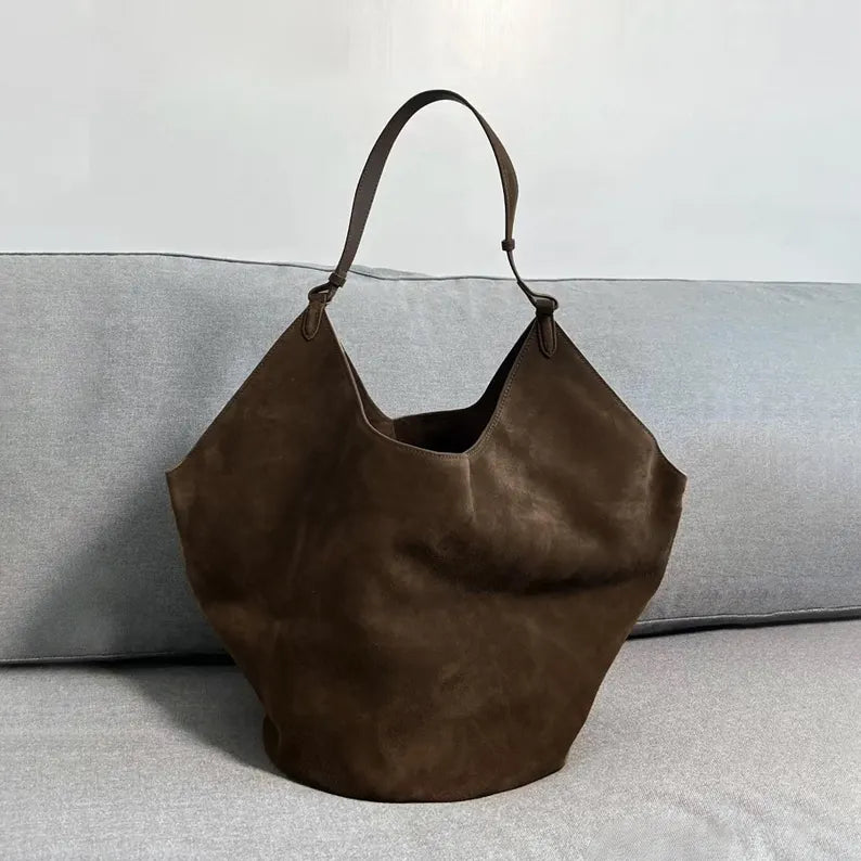 Large Suede Leather Bucket Bag