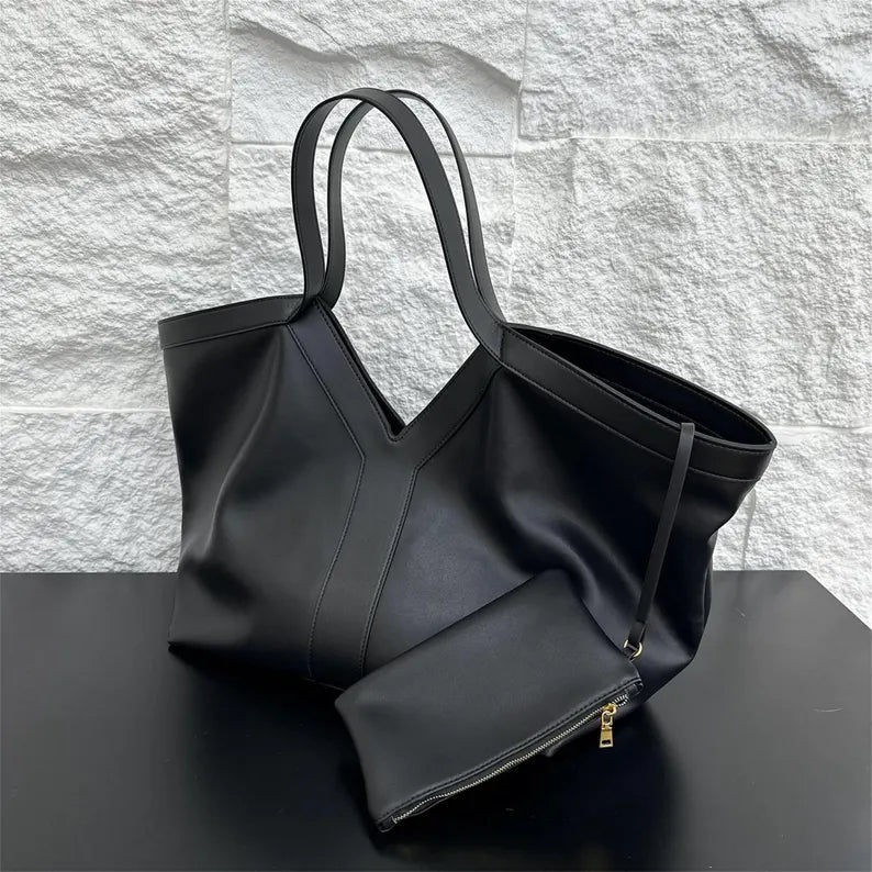 V Cowhide Leather Tote bag