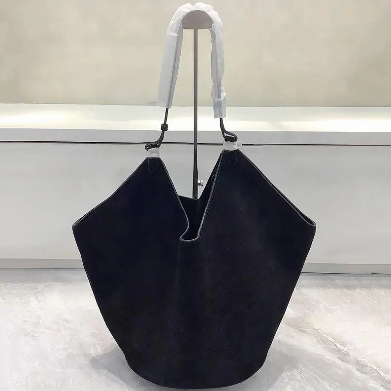 Large Suede Leather Bucket Bag