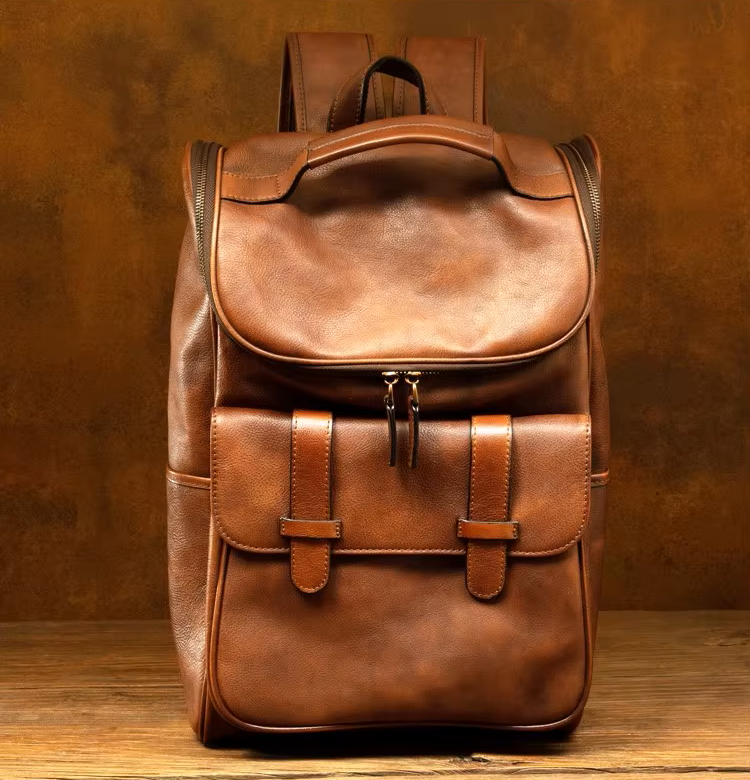 Rustic Voyager Full-Grain Leather Travel Backpack