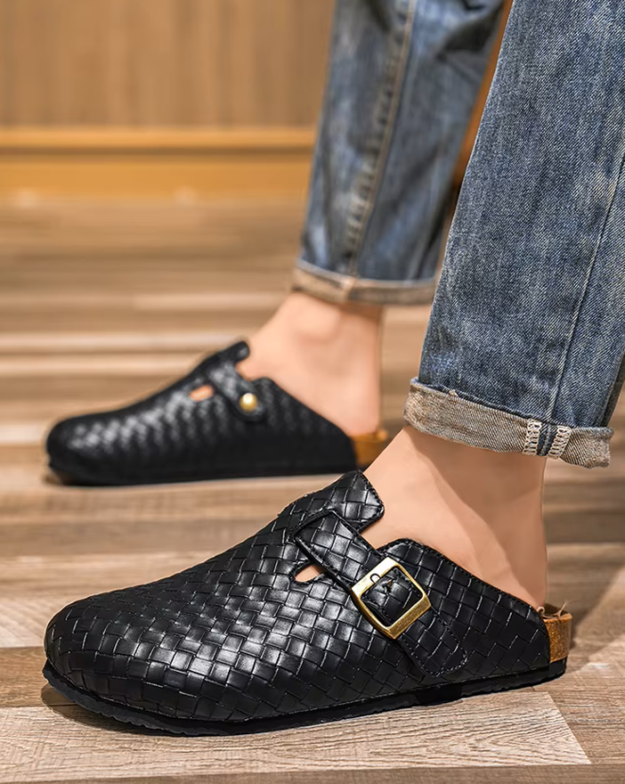 Woven Genuine Leather Mules