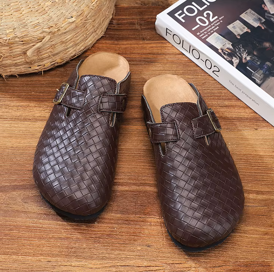 Woven Genuine Leather Mules