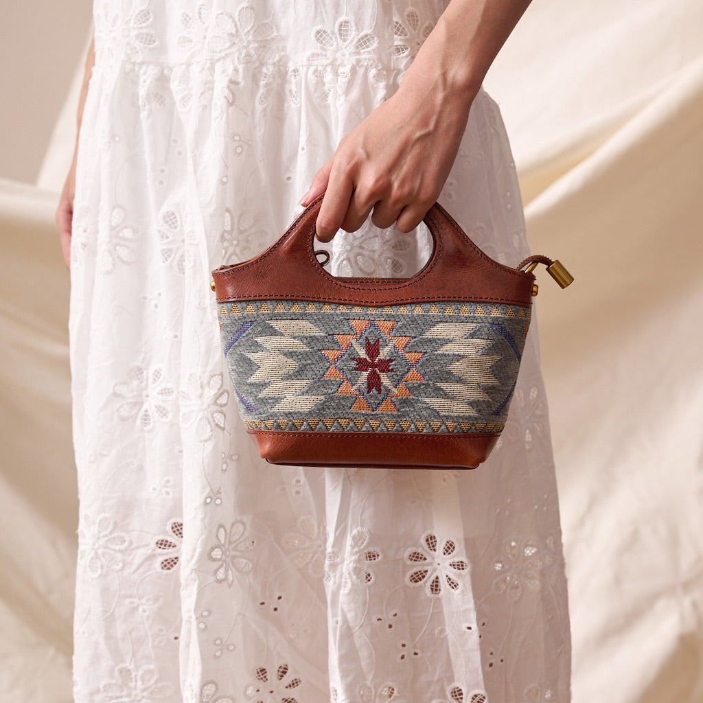 Rugged Leather Wool Mini Tote