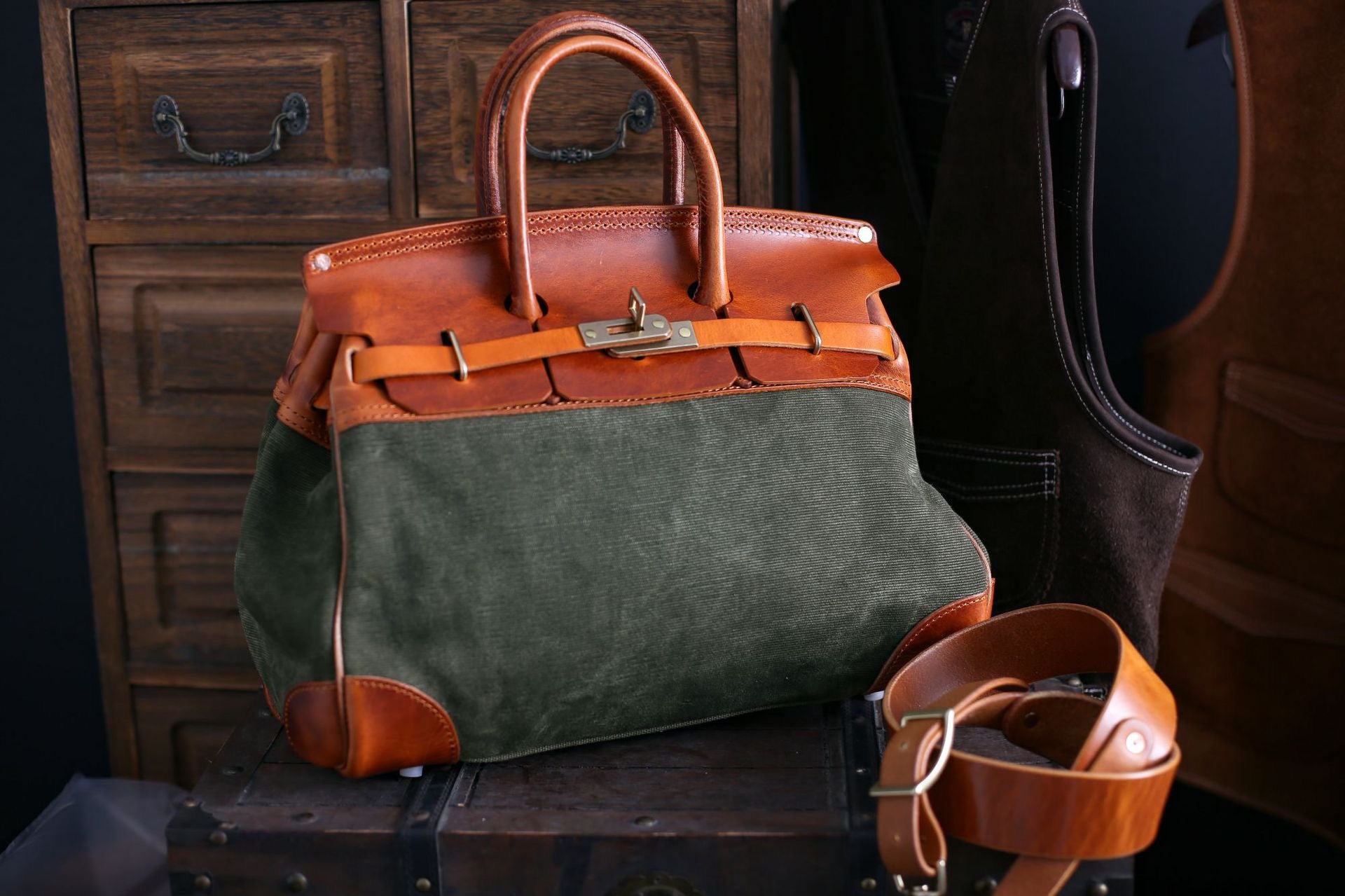 Vintage Handmade Canvas & Leather Travel Bag