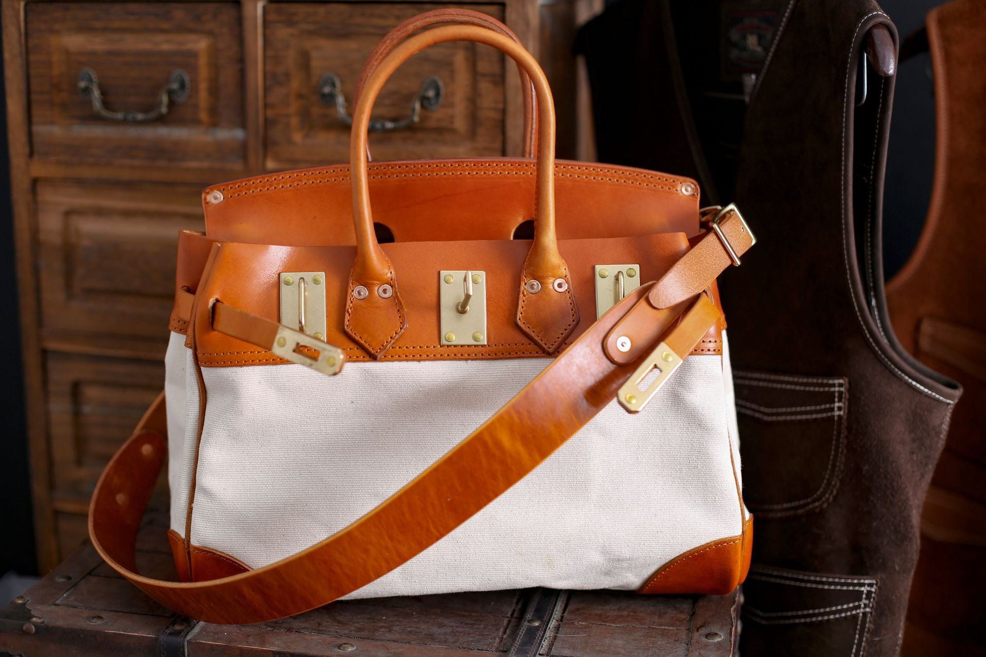 Vintage Handmade Canvas & Leather Travel Bag