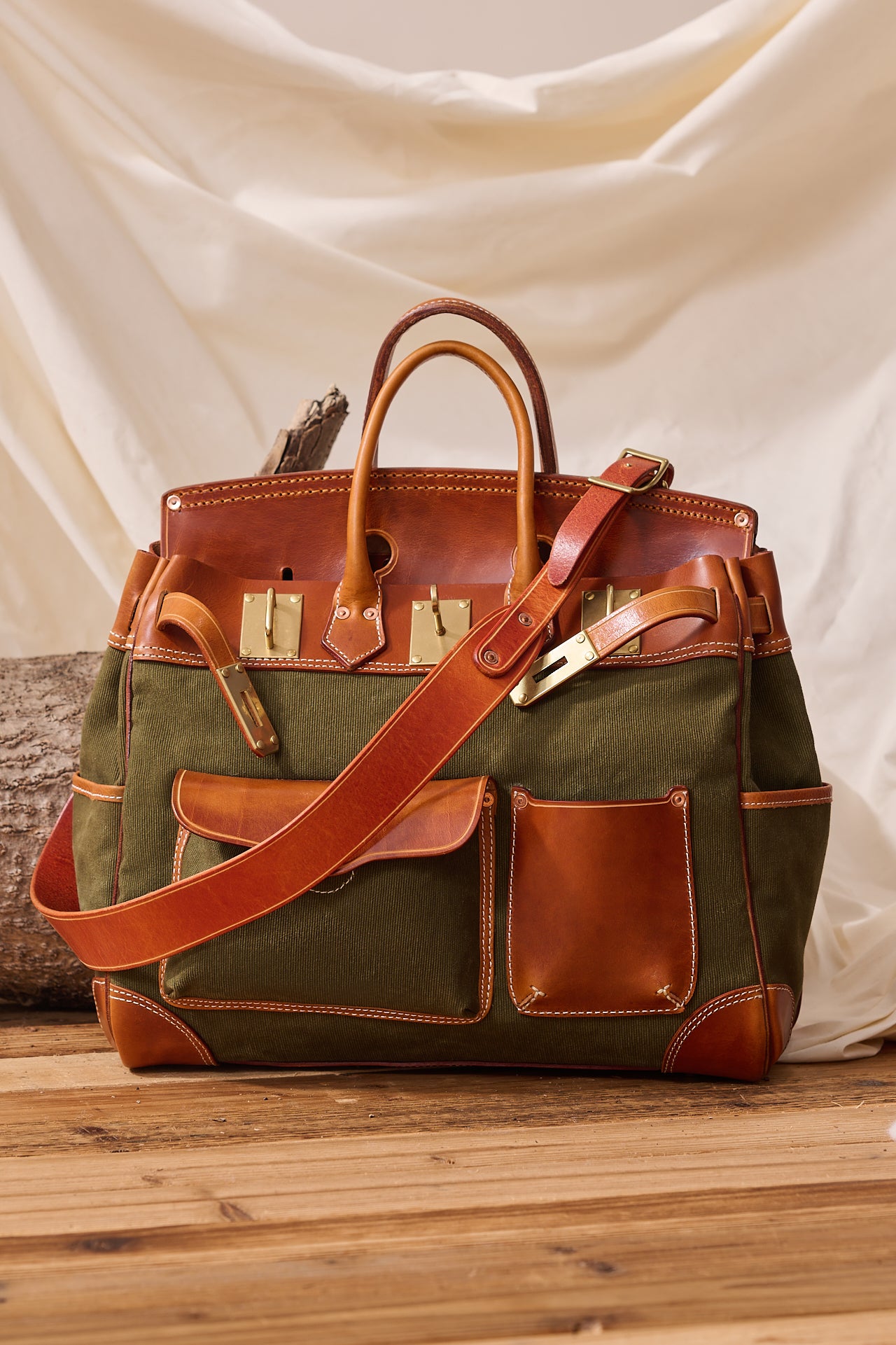 Handmade Full-Grain Leather & Canvas Travel Bag