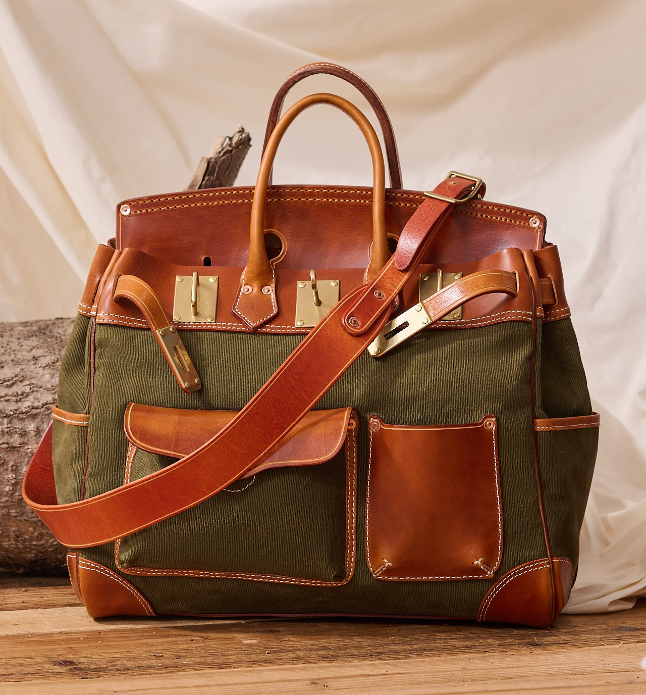 Handmade Full-Grain Leather & Canvas Travel Bag