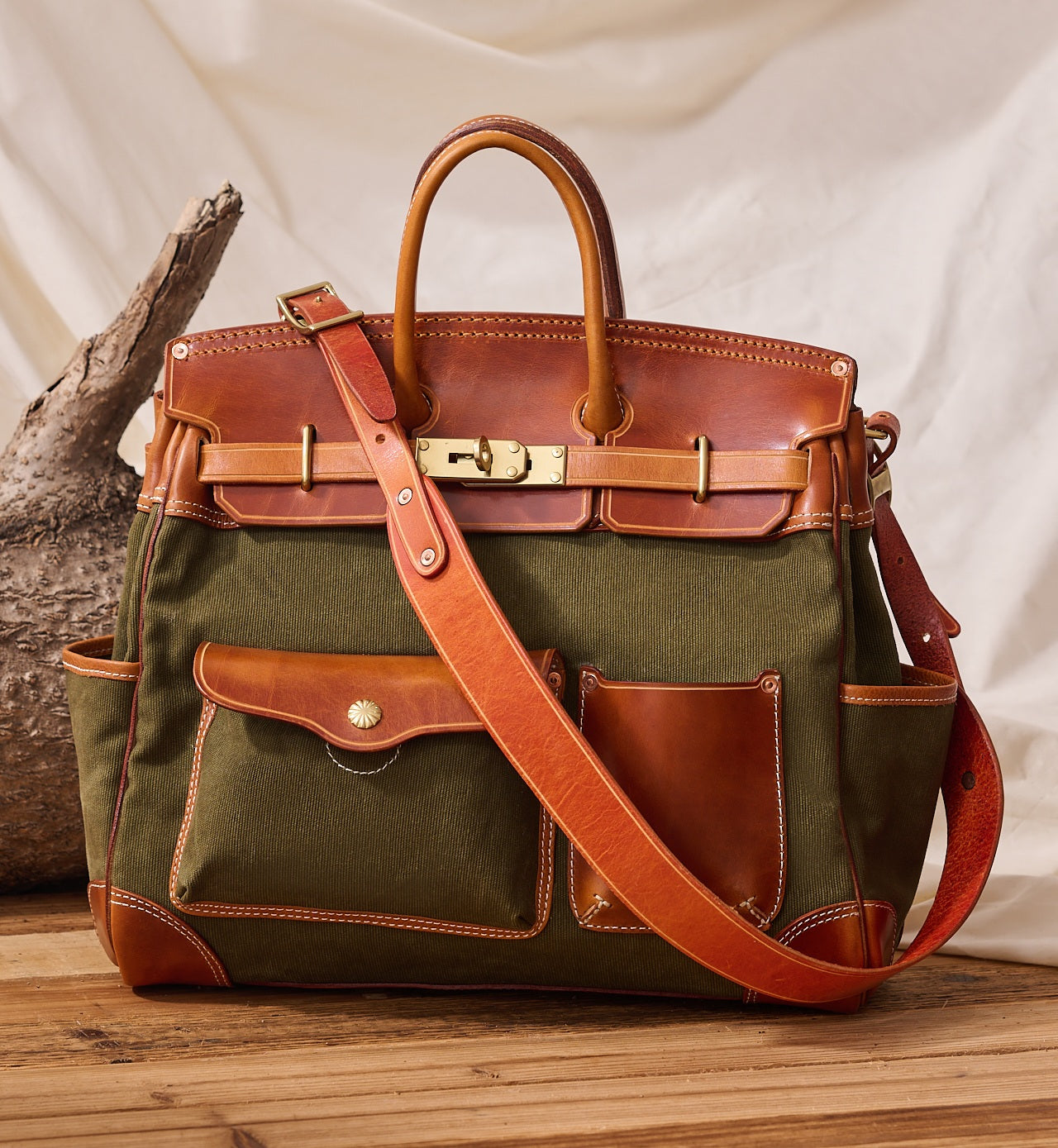 Handmade Full-Grain Leather & Canvas Travel Bag